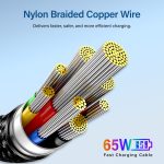 Core Plus Type-C To Type-C ,3.0A  Nylon Braided Cable (1m)  60W (Black & White) - Image 11