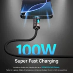 Glow 48 Weave Braided Indestructible Cable, Tinted Copper 1.5m, 100W Watt Super Fast Charging with lighting to C, Type C Laptops, (Grey & black) - Image 2