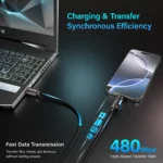 Glow 48 Weave Braided Indestructible Cable, Tinted Copper 1.5m, 100W Watt Super Fast Charging with type C to C, Type C Laptops, (Grey & black) - Image 3