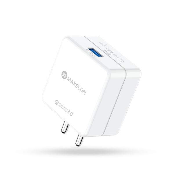 Maxelon Charge MX-411 18W Fast Charger | USB-A Port | Qualcomm Quick Charge 3.0 | Fireproof Material | Safety Assurance | V8 / Type-C Cable Compatible | Compact & Travel-Friendly Design