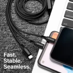 Nova 3 in 1 Charging Cable Metal Pin Nylon Braided Cable (Black) - Image 5