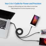 Nova 3 in 1 Charging Cable Metal Pin Nylon Braided Cable (Black) - Image 2