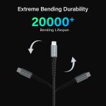 Shadow Pro Charging Cable, 1M Long Length with 48 weave Braided Cable, 3A Super Fast Charging, Braided Cable, Type C to Lightning , PVC Material (Black) - Image 4