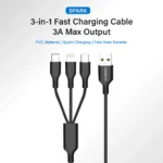 Spark 3 in 1 Charging Cable Metal Pin Nylon PVC Cable (Black)