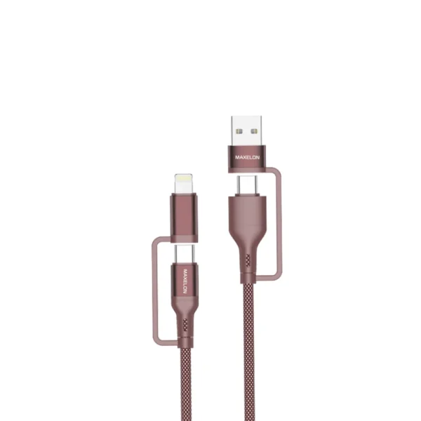 Spear Multi Charging Cable, 4 in 1 Nylon Braided, 80 Watt Super Fast Charging Cords, Multiple Charger Cable with Lightning/Type C/Micro USB Connectors for iPhones Android Tablets(Brown, Black)