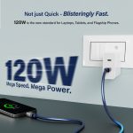 Maxelon MEGA 120W Type C to C Cable with Power Indicator, 1m (Blue) Nylon Braided, 5-Core Tinned Copper, Fast Charging & Data Sync for iPhone 15 Series, iPad, Samsung Galaxy, MacBook - Image 3