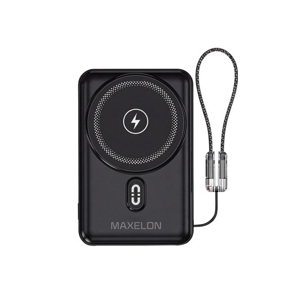 Max Volt 2.0 10000mAh Power bank with 15W Wireless Charging, 22.5W Fast Charging, LED Digital Display, Attached Type-C Cable and Multiple Device Charging Support