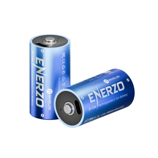 Maxelon Enerzo D Lithium Battery Type C Rechargeable Batteries, Pack of 2 with 1.5V Replacement 8880mWh for Toys, Flashlights, Clocks, Gas Stove, No Separate Charging Required.
