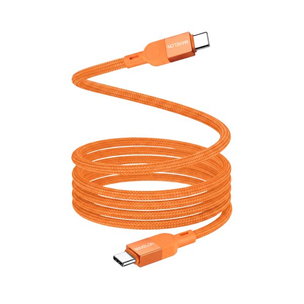 Aero Type-C to Type-C 100W Super-Fast Charging Cable    E-Marker Smart Chip | USB-C Laptop Charging Support | 1M Length | Durable Nylon Braided Design | Strong & Flexible Build | Vibrant Orange Finish