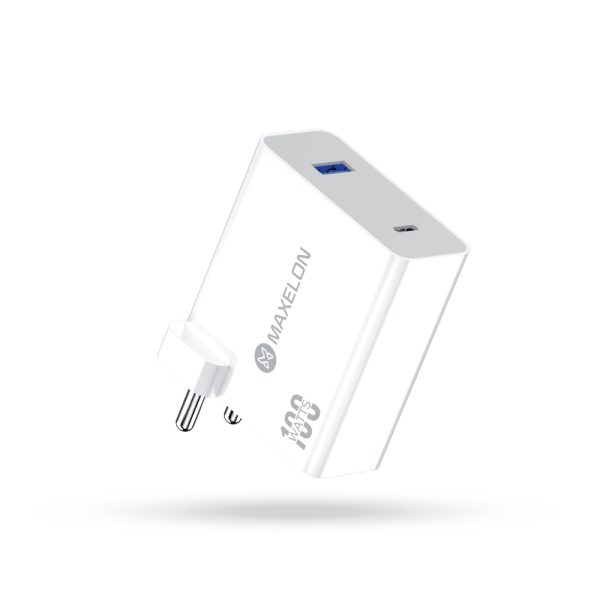Maxelon Charge MX-105 100W Fast Charger | USB + PD Ports | Wide Charging Protocol Support | Safety Assurance | Type-C Cable Compatible | Laptop Charging Support | Compact & Travel-Friendly Design